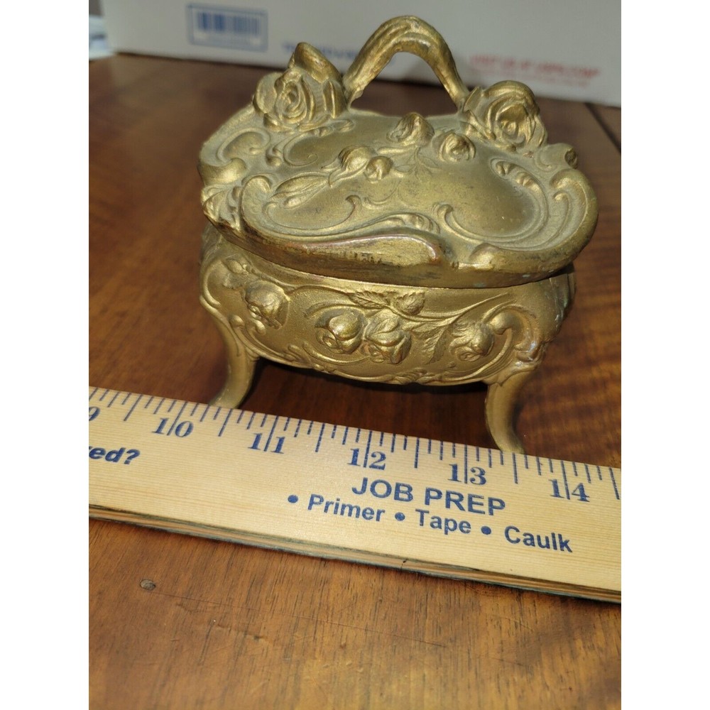 Brainard Wilson Jewelry Casket Trinket Box Art Nouveau Victoria Metal Goldtone
